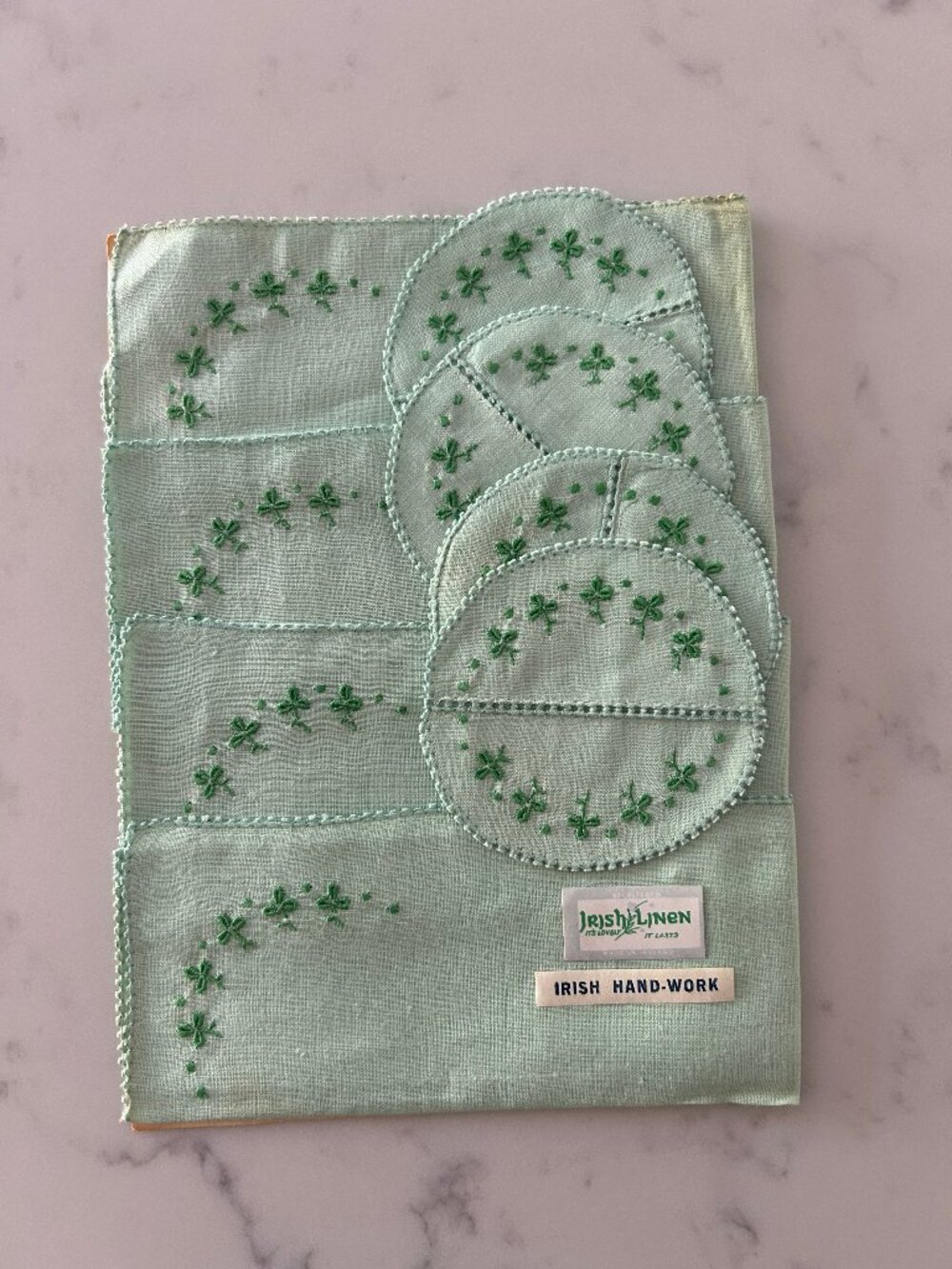 Mint Green Irish Linen Napkins & Stem Coasters